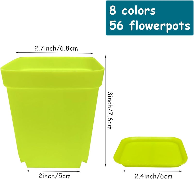 Jgalnim 56PCS 3inch Plastic Nursery Pots,Square Plants Seedling Pots,Multicolor Small Transplanting Flower Pots for Indoor Outdoor,Succulents,Office Home Garden and Balcony Decor(8 Colors) - Image 2